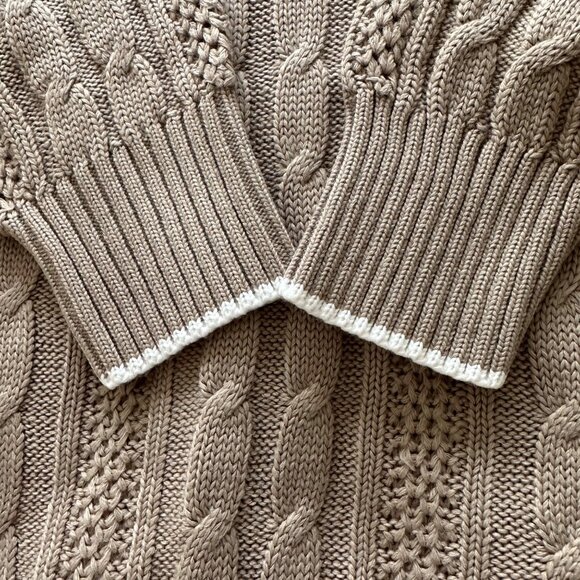 Vintage 80's Women's Cable Knit Beige Made In USA Sweater Size Medium - Picture 4 of 11